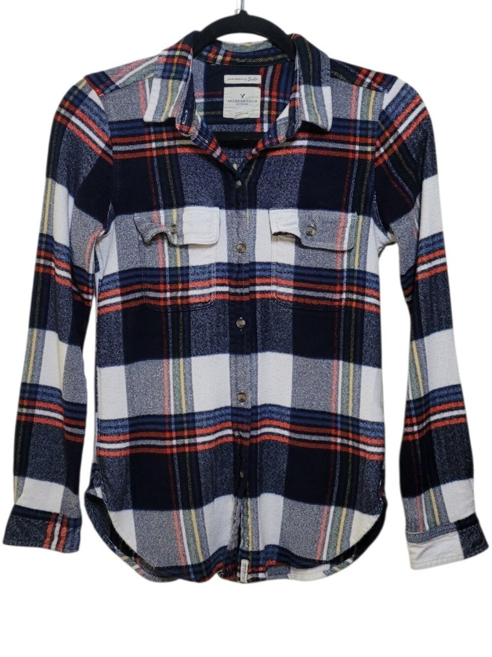 American Eagle Womens Plaid Soft Flannel Shirt Button Down Long Sleeve Top Small